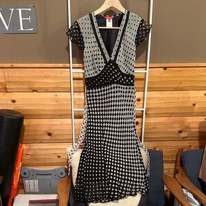 Allen B. By Allen Schwartz Black and Cream Geometric Midi Dress